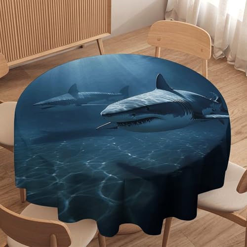 Nappe ronde deux requins 127x127 cm imperméable et antitache pour table