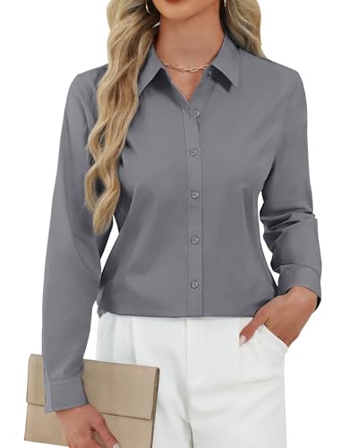 Image of J.VER Button Down Shirts for Women Stretch Collared Long Sleeve Dress Shirt | Business Casual, for Work Office, Meetings, Dinner, Dates, Travel, Leisure, Elegant, Workout, Social Gathering, Commute