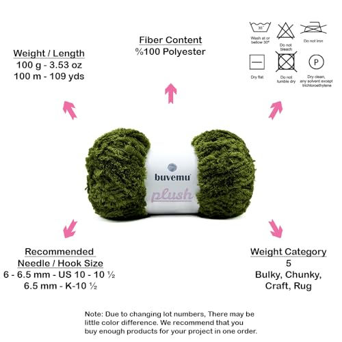 Image of Plush Faux Fur Bulky Yarn, Super Soft Fluffy Fuzzy for Knitting Crocheting Crafting, 100 Gram (3.53 Ounces) 109 Yards (100 Meters) (Olive Green) (5 Skeins)