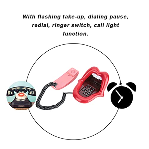 Teléfono con cable rojo forma lengua para escritorio miniatura 7