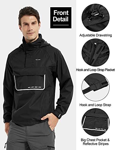 KUTOOK Men's Waterproof Pullover Rain Jacket Reflective Hooded Windbreaker Lighteweight Breathable Raincoat with Pockets2