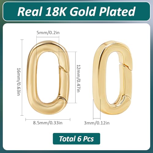 SUNNYCLUE 1 Box 6Pcs Real 18K Gold Plated Spring Oval Ring Carabiner Ring Jewellery Brass Keyring Lock Clasps Snap Hook Buckle Trigger Gate Clip for Purse Jewellery Making Bracelet Bags Lanyard DIY - Image 3