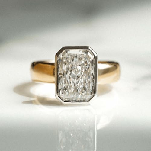 925 Sterling Silver 2.50 Ct Radiant Cut Diamond Brighter look Delicate Bezel Set Solitaire Wedding Ring For Women 14K Gold Plated Two Tone Ring Handmade Anniversary Proposal Ring Gift for Her2