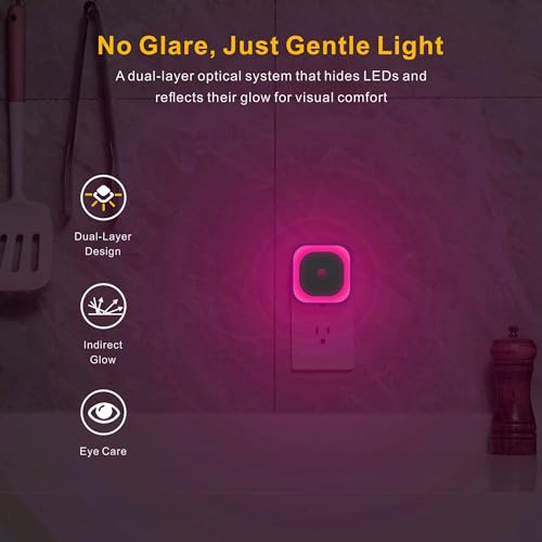 Image of YUNLEX 2 Pack Plug in Night Light with Motion Sensor & Dusk to Dawn Sensor, Soft Pink Glow for Bedroom, Hallway, Girls Room, 3 Sensor Modes, Auto ON /Off, Dimmable Nightlight