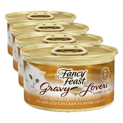 Image of Fancy Feast Gravy Lovers Chicken Hearts & Liver Feast in Grilled Chicken Flavor Gravy Gourmet Cat Food, 3 oz. (Pack of 4)