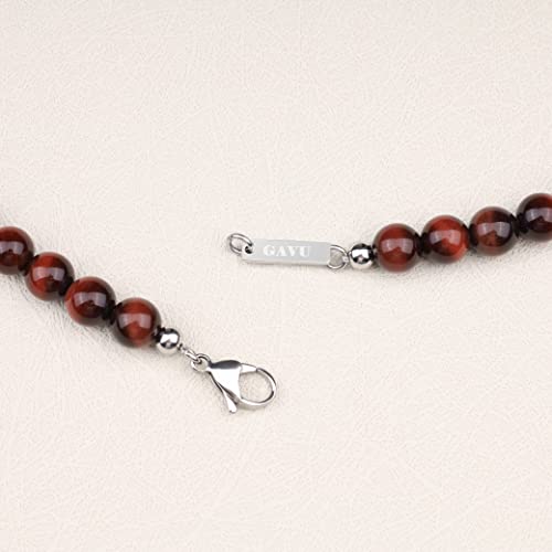 Gavu Red Tiger Eye Crystal Men's Beaded Necklace 20" #TOP5