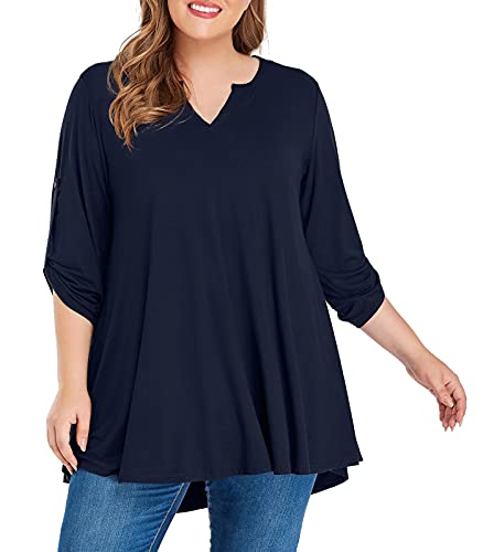 MONNURO Women's 3/4 Sleeve V Neck Plus Size Shirts Casual
