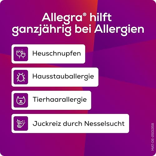 Allegra Allergie Tabletten | 20 Stk | Antiallergikum | Wirkstoff Bilastin | schnell und 24 Std wirksam bei Heuschnupfen, Tierhaarallergie, Hausstauballergie, Nesselsucht (Urtikaria)