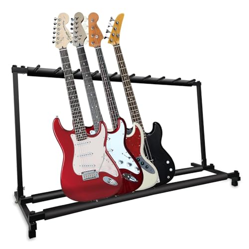 5 CORE Multi Guitar Rack 9 Holder Stand Universal Guitars Display Stand With Thick Padded Rubber...
