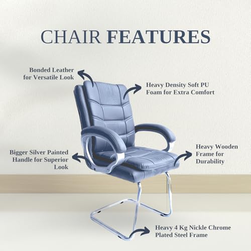 Image of activa Executive Office Visitor Chair | Ergonomic Relax Chair for Study, Home, Reception| Comfortable Cushioned Seat Back, Double Pipe Frame with Arm Rest Guest Seating (1, Grey, Star)