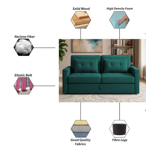 Image of Emilio 2-Seater Sofa Cum Bed for Living Room, Office | Premium Fabric Pull-Out Sofa Set with 1 Year Warranty | Space Saving Convertible Sleeper Sofa for Guests & Daily Use | Pine