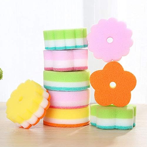 TOSSPER 5pcs Dish Sponges Scouring Pads Flower Shape Sponge Brush Tableware Glass Wash Sponge Kitchen Cleaning Tool Random Color