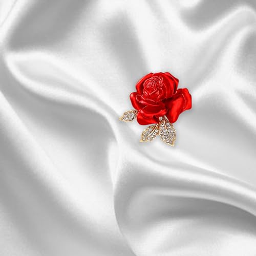 Crystal Red Rose Flower Brooch Pins for Women Elegant Enamel Rhinestone Floral Brooches Pin Fashion Jewelry for Party Dance Wedding Banquet Brooch for Women Girl Gift 6
