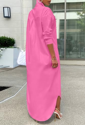 Image of Choichic Shirt Dresses for Women Casual Long Sleeve Cotton Button Down Maxi Dresses