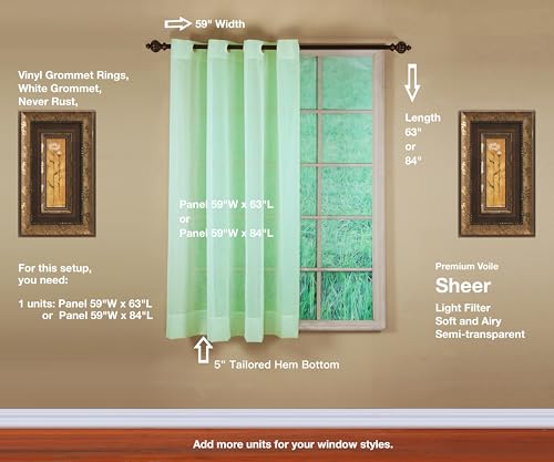 Image of Today's Curtain, Emelia Grommet Sheer Panel 63 inch Sage, 59 inch W x 63 inch L