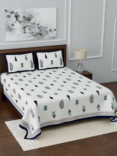 Image of LIVING ROOTS Jaipuri Hand Block Print King Cotton Bedsheet 86 * 104 inches (7 * 8.5 feet) with 2 Pillow Cover | 210 TC | Rich Fast Colour with No Colour Bleeding | (036-C)
