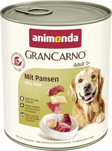 animonda GranCarno Hunde Nassfutter mit Pansen (6 x 800 g), getreidefreies Hundenassfutter ohne Zucker, für ausgewachsene Hunde, mit frischen fleischigen Zutaten