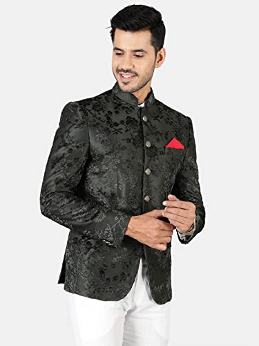 Image of WINTAGE Men's Emroidered Velvet Green Bandhgala