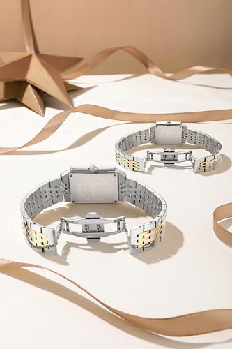 Image of Giordano Analog Pair Watch for Unisex with Square Dial, Crystal Indices, Date Display and Stainless Steel Strap