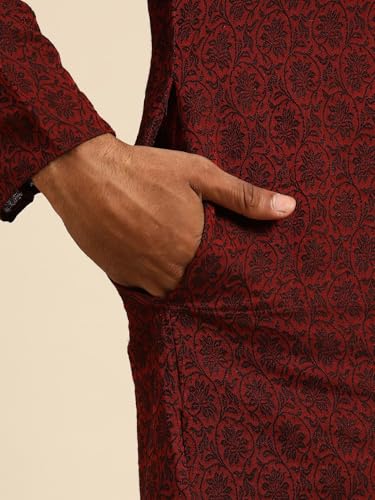 Image of KISAH Men's Navy Blue Printed Cotton Kurta - Regular Fit Long Tunic with Mandarin Collar | Ethnic Wear for Weddings & Festive Occasions