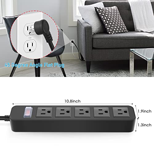Image of Outdoor Power Strip Waterproof with 5 Outlets, Garden Weatherproof Surge Protector, Christmas Multiple Outlet Exterior Socket for Lighting Appliances. 5FT Extension Cord Strip with Flat Plug. Black