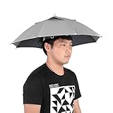 Outdoor Umbrella Hat, Hands Free Folding Umbrellas Cap Adjustable Headband Sun Hat for Fishing Travel School Silver