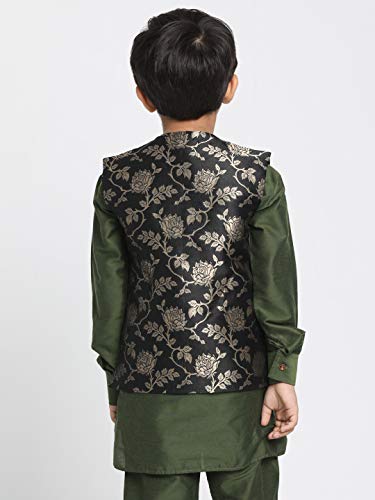 Image of JBN Creation Boys' Black and Zari Gold Silk Blend Nehru Jacket JBNBJ031BL 30