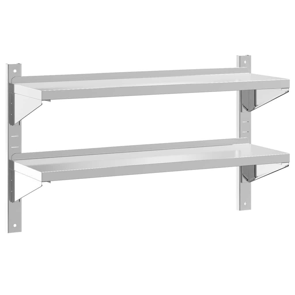 Solivagant Wandregal mit 2 Böden 100x30x60 cm Silbern Edelstahl, Möbel,Regalsysteme,Wandregale, 7.76 kg-30310