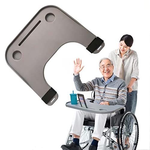 Bueuwe Wheelchair Tray Table with Cup Holder and Cell Phone Holder, Easily Detachable, Medical Portable Wheelchair Table Accessory for Eating, Reading, Resting, Fits 16