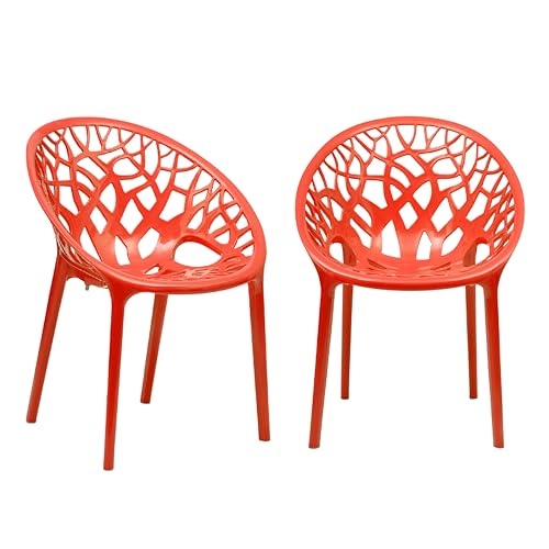 Image of Oaknest Neelkamal Crystal Plastic Chair - Stylish Tree-Design Backrest, Lightweight & Durable for Home, Garden & Patio (Red), Set of 2 Piece