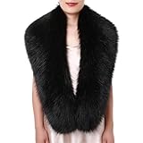 Dikoaina Extra Large Women's Faux Fur Collar for Winter Coat (Black Extra Long, 150cm, 59inch)