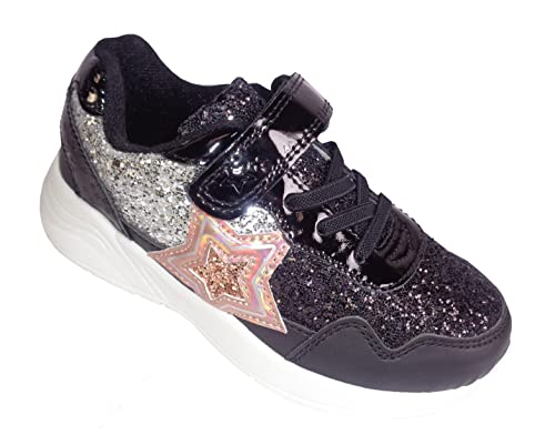 Zapatillas de deporte con forma de corazón de melocotón, color negro y plateado, negro / plateado, 30 EU Cover