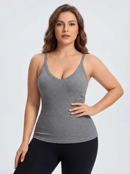 Image of Women's V-Neck Slimming Ribbed Spaghetti Strap Tank Top Summer Sleeveless Sports Vest,Casual and Trendy Basic Vest