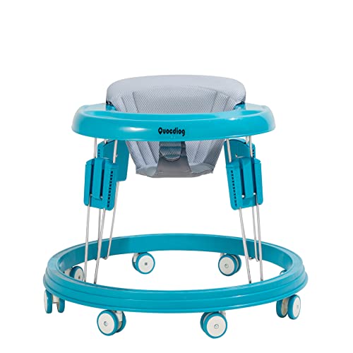 Image of Quocdiog Foldable Baby Walker, Baby Walker for Boys Girls,Activity Center with Mute Wheels Anti-Rollover,Foldable Adjustable 9 Height for Toddler 6-18Months(Blue)