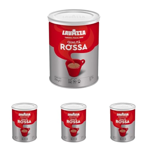 Lavazza, Qualità Rossa, Café Molido Natural, Ideal para Cafetera Italiana, de Filtro y Francesa, con Notas Aromáticas de Chocolate, Arábica y Robusta, Intensidad 5, Tueste Medio, Lata de 250 g