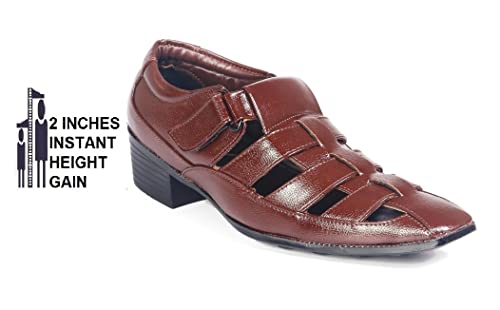 Image of BXXY Men's 2 inch Height Increasing Synthetic Material Formal Velcro Roman Sandals with Pu Sole.