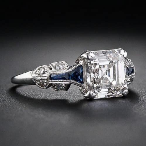 Vintage 2.45ct White Topaz Ring Irregular Trapezoid Sodium Topaz Sapphire Ring Eternity Engagement Wedding Band Ring for Women Size 6-102