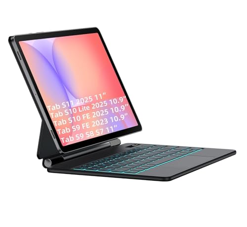 Image of RTSY Magic Style Keyboard case for Samsung Galaxy Tab S11, S10 Lite, S10FE, S9, S9 FE, S8, S7 (11 /10.9 Inch) with 7-Colors Backlit & Precision Trackpad, Floating Cantilever Magnetic Stand (Black)