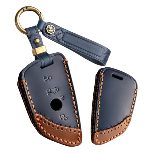 Coque de clé BMW cuir bleu protège contre les rayures et chutes pour Série 1 3 5 X1 X3 G20 F48