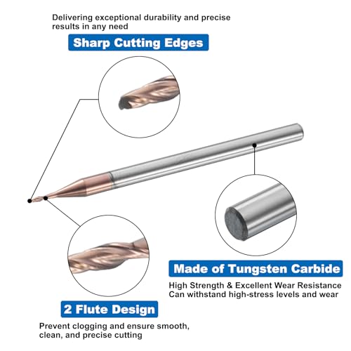 Image of HARFINGTON Ball Nose End Mill 2 Flute 0.036 inch Diameter 1 /8 inch Shank Tungsten Carbide Uncoated Spiral CNC Router Bits 0.108 inch Cutting Length Single End Ball for Carving Engraving Grinding