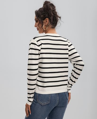 Women's Striped Cardigan Sweaters - Long Sleeve Button Down V Neck Knit Cardigans Classic Casual Tops for Women3