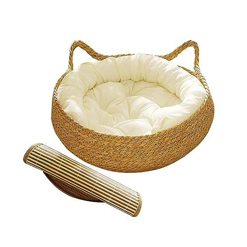 Cat Bed Basket Nest, Summer Dog Bed, Furniture Protector with Cushion, Cat Scratching Board, Pet House for Puppy Large Cats Small Dogs Supplies, White Pillow 38x13cm