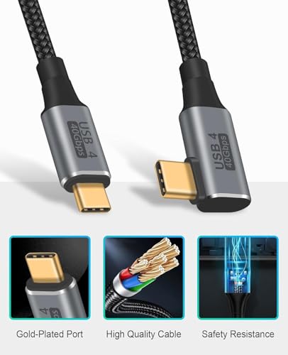 Image of Wefly USB4 Cable, with Thunderbolt 4, 240W Charging, 40 Gbps Data Cable, 8K @ 60Hz HDR, USB C to USB C Cable, 90Degree for Hub, Dock Ma /Book, M2, M3, Mac SSD (100CM)