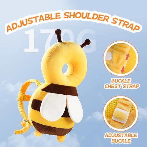 Bambebe Baby Head Protection Pillow Head Protection Backpack Safety Pads Adjustable Size Head Protector for 4-24 Months Toddler Safety Helmet Harness Walking(Bee) - Image 3