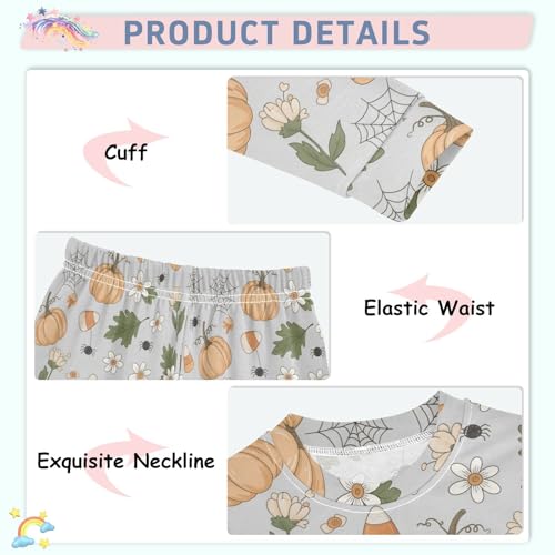 Pajama Sets Long Sleeve Halloween Pumpkin Spider Candy Soft Comfy Sleepwear 2 Piece PJS 3-8T4