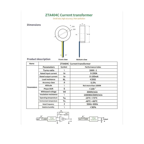 Transformador de corriente ZTA404C 200A 100mA con bobina de CA de 30 mm 3