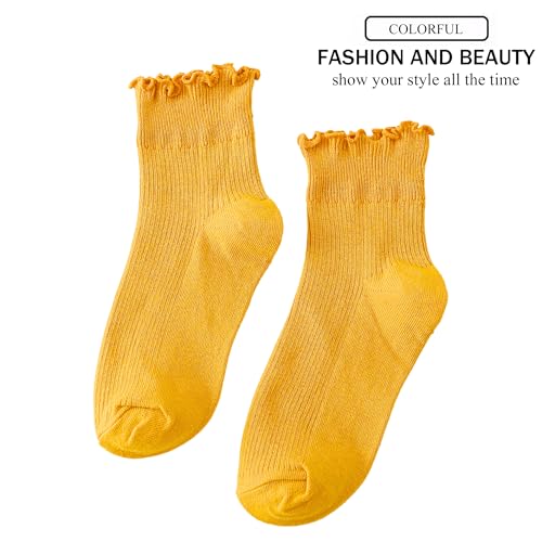 UTTPLL Womens Ruffle Casual Lettuce Socks Lovely Double Needle Ankle Boot Socks Athletic Soft Cotton Cute Crew Sock3