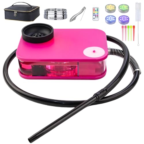 QiQiCi Hookah Box Portable Hookah Set for Travel Complete Shisha Kit with LED Lights & Bag Perfect for Any AdventurePink