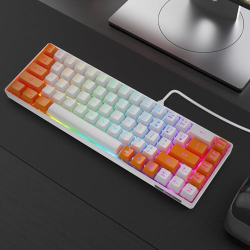 Image of GEODMAER 65% Gaming Keyboard, LED Backlit Mini Wired Keyboard, Ultra-Compact Anti-Ghosting No-Conflict 68 Keys Membrane Gaming Wired Keyboard for PC Laptop Windows Gamer(White-Orange)