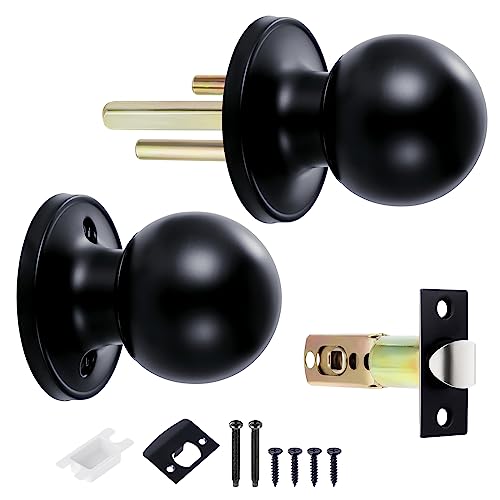 Coolty Passage Door Knob Set Keyless Non Locking Round Door Handle Ideal for Non-Locking Interior Doors Kitchen Closet Pantry Closet Hallway Doors (Black) - Image 2